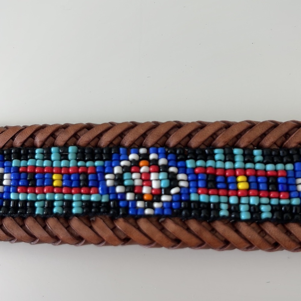 Eddie Bauer 1993 Brown  Leather Beaded Western Belt Size 30 - Picture 11 of 16